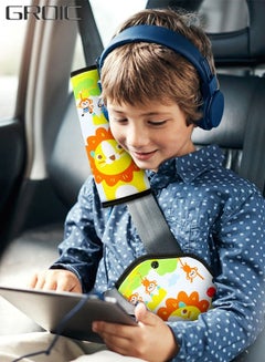 Buy 1 Pair Seat Belt Adjuster and Pillow and Cover with Clip for Kids, Neck Support Headrest Seatbelt Pillow Cover & Seatbelt Adjuster for Child Cute Lion Car Seat Strap Cushion Pads in UAE