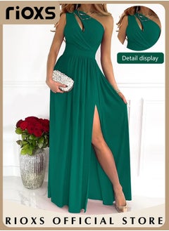 Buy Women's Elegant Evening Dress One Side Shoulder Sleeveless Split High Waist Bodycon Long Dress for Evening Cocktail Formal Business Party in UAE