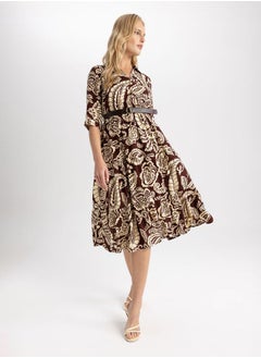 Buy Floral Print Collared Shirt Midi Dress in Saudi Arabia