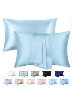 اشتري 2-Piece Simple Solid Colour Silk Satin Pillow Case with Envelope Closure for Hair and Skin Light Blue 51x76/51x102cm في الامارات