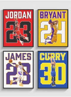 Buy Set of 4  Framed Posters of Michael Jordan, Lebron James, Kobe Bryant, Steph Curry 50x40cm in UAE