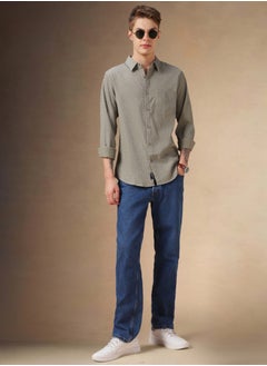 اشتري Regular Fit Khaki Shirt Spread Collar في الامارات