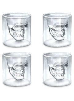 Buy Set of 4 MINI Crystal Skull Tea Cup,4PCS Skull Glass Cup,Double Layer Transparent Skull Pirate Shot Glasses Drink Tea Cup,Drinking Ware Mugs in UAE