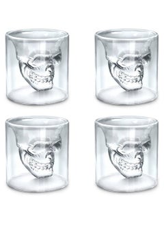 Buy Set of 4 MINI Crystal Skull Tea Cup,4PCS Skull Glass Cup,Double Layer Transparent Skull Pirate Shot Glasses Drink Tea Cup,Drinking Ware Mugs in UAE