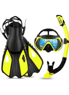 Buy Snorkel Set Adults, 3 Piece Diving Set with Flippers, Mask and Snorkel Set for Men and Women, Snorkelling Set with Anti-Fog Diving Mask,Dry Snorkel,Swimming Fins,Diving Equipment in UAE