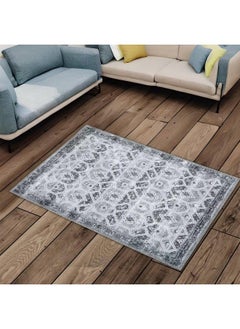 اشتري Small Throw Rug 2X3 Indoor Door Mat Vintage Rug Persian Rug Geometric Print Entryway Mat Non Slip Transitional Throw Rug Machine Washable Non Slip Floor Carpet Laundry Bathroom Bedroom Gray في الامارات