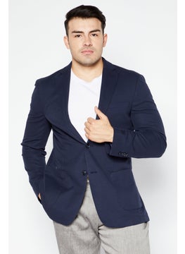 Buy Men Slim Fit Solid Blazer, Navy Blue in UAE