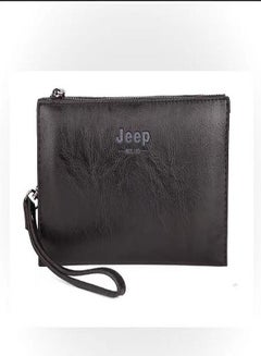 Buy Men's PU leather zipper handbag card bag black in Saudi Arabia