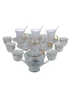 Buy 26 Pieces White Porcelain Tea and Coffee Serving Set Gray Pattern in UAE