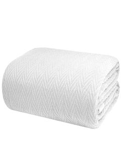 Buy Luxurious Thermal Cotton Blanket White Queen – Herringbone 405 GSM 230cm x 230cm 100% Long Staple Throw Cotton Blankets for All Seasons – Soft Blanket for Bed by Infinitee Xclusives in UAE