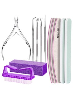 Buy 12 PCS Nail Files and Buffer Block Set, Cuticle Nippers with 100/180 Emery Boards Nail Buffer Kit, Pusher Toenail Lifter Peeler Scraper Nail Brush, For Manicure and Pedicure Tools (Purple) in Saudi Arabia