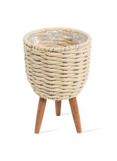 اشتري Natural Wood Small-Size Planter Pot, Cream - 20X29 Cm في الامارات