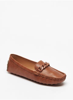 Buy Textured Slip-On Moccasins with Chain Accent in UAE