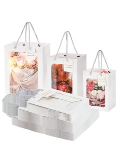 اشتري 24 Pack White Gift Bags With Clear Window And Handles Transparent Bouquet Gift Bags Tote Paper Bags For Gift Packing Shopping 25X15X35Cm/20X16X30Cm/18X13X25Cm في الامارات