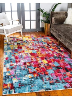 Buy Lyon Collection Bright Modern Abstract Area Rug 3 Ft 3 In X 5 Ft 3 In Multi Blue in UAE