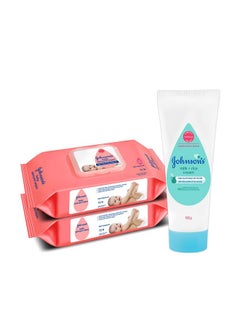 Buy Skincare Wipes With Lid, 72S Twin Pack & Johnson'S Baby Milk & Rice Cream 100G in Saudi Arabia