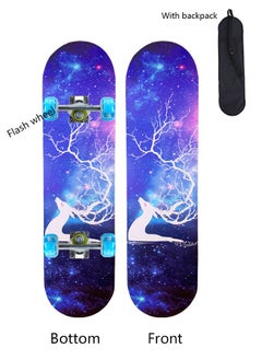 Buy Beginner Four Wheel Flash Skateboard 80*20cm with Backpack for Boys and Girls, 7-Layer Maple Double Kick Concave Skateboard for Kids and Adults in UAE