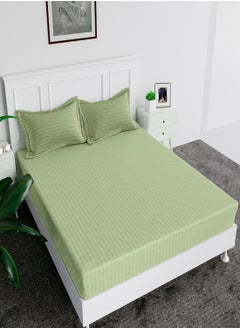 Buy Fitted Bed Sheet +2Pcs Pillow Covers, King/Queen/Double/Single Sizes, Color Green in UAE