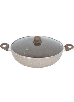 Buy Master Cook deep beige granite frying pan with glass lid 32 cm in Saudi Arabia