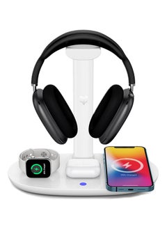 اشتري Headphone Stand with 4 in 1 Wireless Charger- Headset Holder & Station Dock for Apple Watch, AirPods, iPhone, LG, Samsung Galaxy, Huawei Phone في الامارات