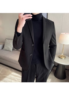 اشتري Mens Casual Blazer Slim Korean Spring-Fall Black في السعودية