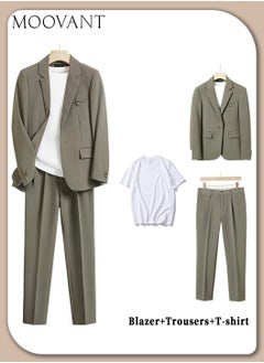 Buy Men's Suits 3 Piece Set Business, Stylish Blazer and Pants Set with T-Shirt, Professional Workwear, Comfortable and Versatile Office Attire in Saudi Arabia