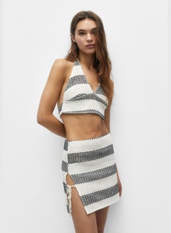 Buy Striped knit mini skirt with slit in Saudi Arabia