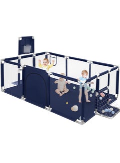 Buy Baby Playpen,71 Inch Extra Large Baby Playard With Basketball Hoop and Breathable Mesh,Children Kids Play Fence for Indoors Outdoors, Blue in UAE