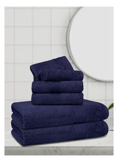 اشتري 6 pc Luxury Home Linen, 100% Premium Cotton, 550 gsm, High Quality Weaving, Durable, Soft and Absorbent,  2 Bath Towel 70x140cm, 4 Hand Towel 40x70cm, Navy Blue, Made in Pakistan في الامارات