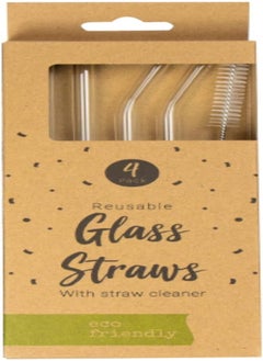 اشتري White Glass Straws with Cleaner, Pack of 4 - Reusable & Stylish Design, Perfect for Hot & Cold Drinks في مصر