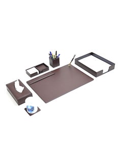 اشتري 5 Piece FIS Executive Desk Set in Gift Box, Italian PU, Dark Brown Color - FSDS221DBR في الامارات