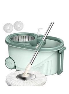 Buy Rotating Mop and Bucket Set 360° Rotating Bucket Floor Cleaning System Easy Wringing Floor Mop 2 Microfibre Replacement Mop Heads Adjustable Stainless Steel Extended Handle in UAE
