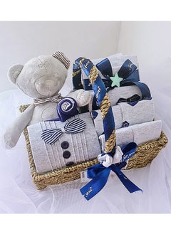 اشتري Baby Giftset for New born with Rompers and shoes in suitcase in college theme FOR bOY في الامارات