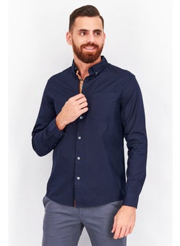 Buy Men Regular Fit Long Sleeve Slid Casual Shirt, Navy Blue in UAE