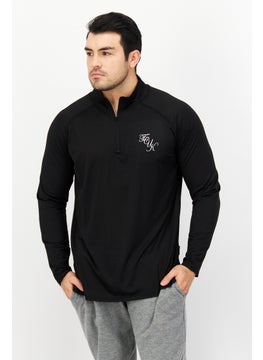 اشتري Men Brand Logo Long Sleeve Half Zip Sweatshirt, Black في الامارات