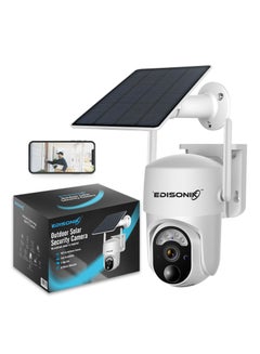 Buy EDISONIK Outdoor Solar Security Camera, WiFi Surveillance Cameras Wireless Solar Powered 350° PTZ with Spotlight & Siren, Super HD Color Night Vision, AI Motion Detection, 2-Way Talk, IP66 Rainproof in UAE