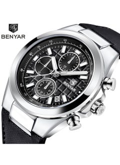 Buy Watches for Men Luxury Quartz Water Resistant Watch Men's Chronograph Genuine Leather Strap 5206BK in UAE