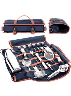 Buy Bartender Kit Bag, Portable Waxed Canvas Bag Can Use For Professional 17-Piece Bar Tool Set, Including Shoulder Strap for Easy Carry(Bar Tools Not Include)(Blue) in UAE