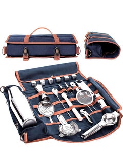 اشتري Bartender Kit Bag, Portable Waxed Canvas Bag Can Use For Professional 17-Piece Bar Tool Set, Including Shoulder Strap for Easy Carry(Bar Tools Not Include)(Blue) في الامارات