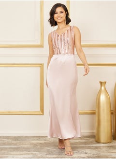 Buy Sequin Detail Glitter Satin Mermaid Maxi Dress in Saudi Arabia