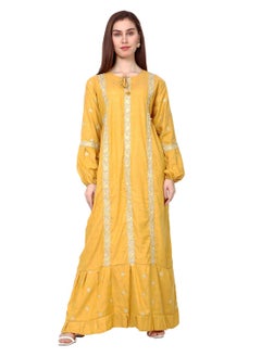 Buy STYLISH ELEGANT EMBROIDERY WORK WITH FRONT NECK TIE LONG ARABIC KAFTAN JALABIYA DRESS in Saudi Arabia