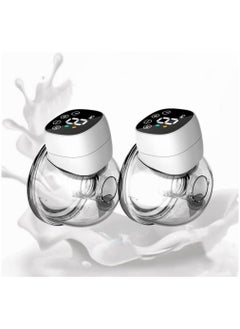 اشتري 2Pcs Wearable Electric Breast Pump, Hands Free Invisible Electric Low Noise Breast Pump with 3 Modes 9 Levels Suction LED Touchscreen Display, Gifts for Moms Breastfeeding, White في الامارات