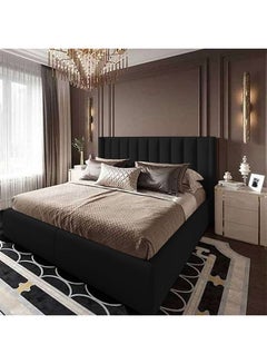Buy Palermo | Wooden Bed Frame Upholstered in Velvet - Black in Saudi Arabia