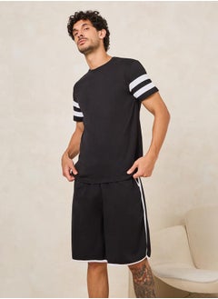 Buy Striped Sleeves Detail T-Shirt & Shorts Set in Saudi Arabia