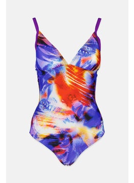 Buy Women Allover Print One Piece Swimsuit, Purple Combo in Saudi Arabia