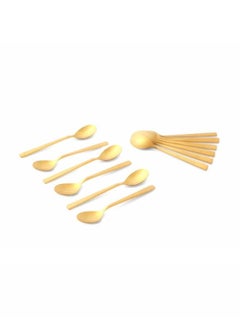 اشتري 12pcs Cutlery Set, 18/10 Stainless Steel, Flatware Set, 12pcs Tea Spoon, Shine Gold with Sand Blasting Handle, for Home Kitchen, Mirror & Matte Polish - Dishwasher Safe في الامارات