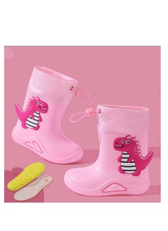 Buy Children's Rain Shoes Cartoon Children's Rain Gear Outdoor Waterproof Non-slip Dinosaur Elastic Mouth Pink in Saudi Arabia