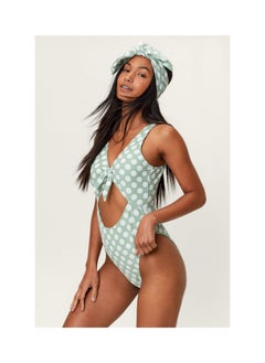 اشتري Textured Polka Dot Swimsuit And Hair Scarf Set في السعودية