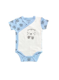 Buy Baby Boy Bodysuit Short Sleeve Wrap Style with Cat Face Model in UAE