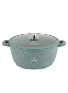 اشتري 32cm (9.5 Liter) LIFE SMILE Cooking Pot - Multi Layer Non Stick Granite Coating 100% PFOA Free - Glass Lid With Silicone Rim - Detachable Silicone Handles - oven safe (Green) في الامارات